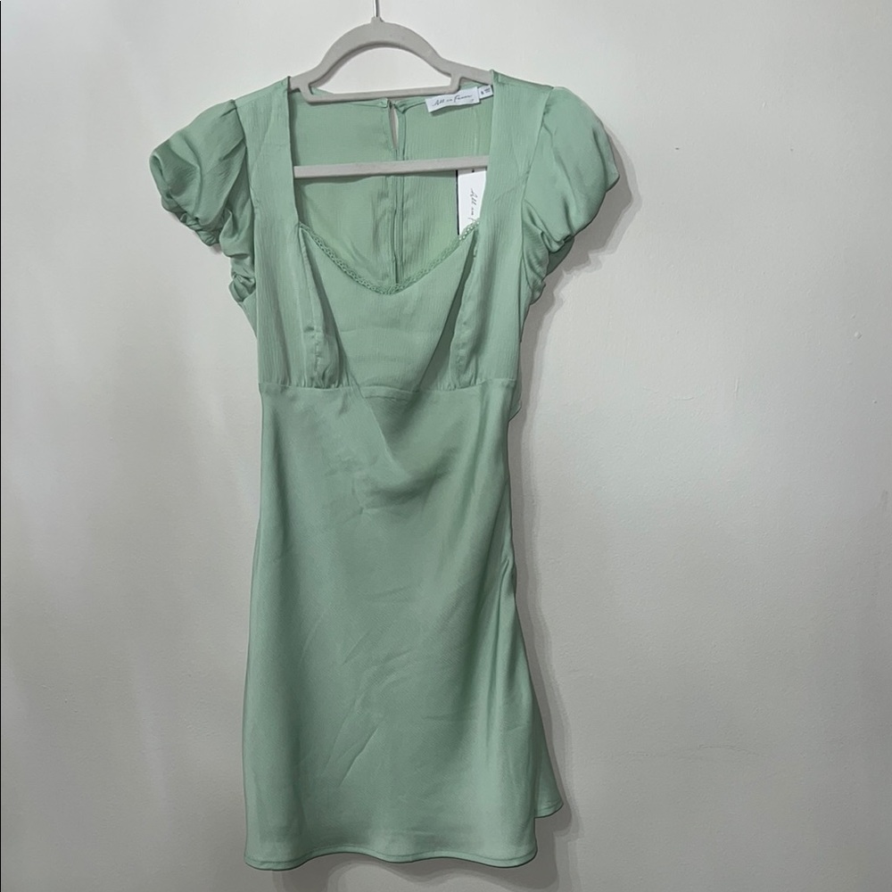 All in Favor Puff Sleeve Soft Green Dress